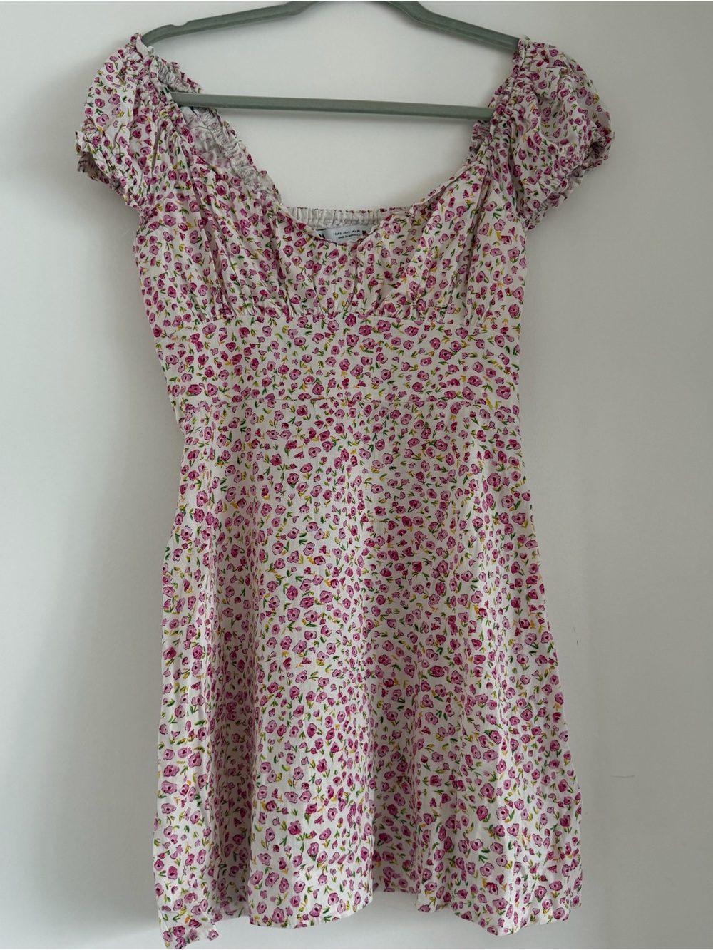 Zara Floral Puff Sleeve Mini Dress - Pink & Green Print